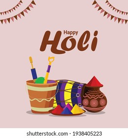 	
Holi indian festival celebration with color mud pot and balloon