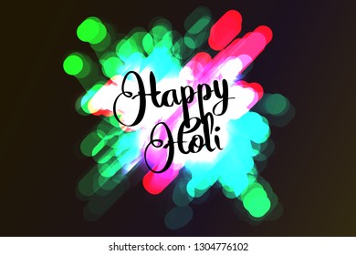 Holi indian festival of colors background with hand lettering and colorful paint splash spots texture. Vector illustration