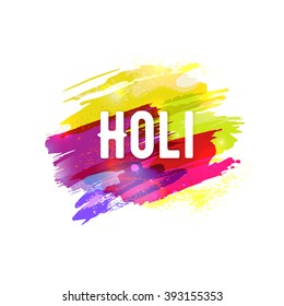 Holi Indian Festival. Spring, carnival of colour, party club, splash, paint clouds, powder paint. Watercolor abstract background. Template for creative flyer, banner. Vector illustration