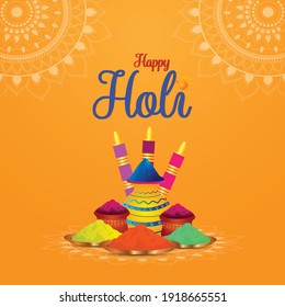 	
Holi with mud pot and color bowl