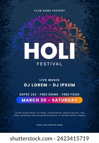 Holi party poster design. Holi celebration flyer design with colorful holi powder. Indian Festival of Colors. Vector illustration