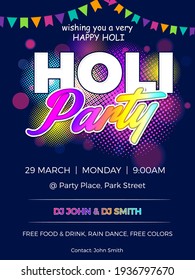 Holi Party Vector Background, Happy Holi, Indian Festival of colors for social media, Ad, Flyer, Poster and Banner.