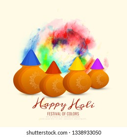 Holi poster design. It is a Hindu spring festival, originating from the Indian subcontinent, celebrated predominantly in India and also known as festival of colours.