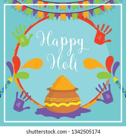 Holi poster design. It is a Hindu spring festival, originating from the Indian subcontinent, celebrated predominantly in India and also known as festival of colours.