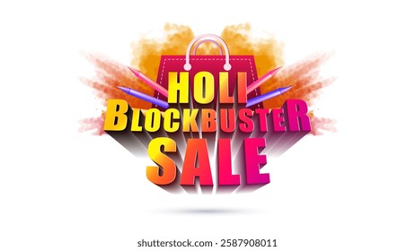 Holi sale 3d text Holi festival shopping promotional sales offer deal concept with colorful splash background. Holi festive sale background and logo. Holi sale 3d text for online and offline business.