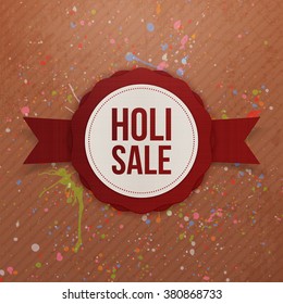 Holi Sale vector red circle Banner with Ribbon