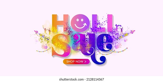 Holi splash Sale Logo banner for shopping discount deals and offer with colorful Holi festival gulal and text design