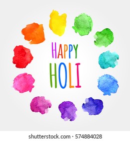Holi spring festival . Vector background with watercolor rainbow colorful blots or splash of paint with place for your text