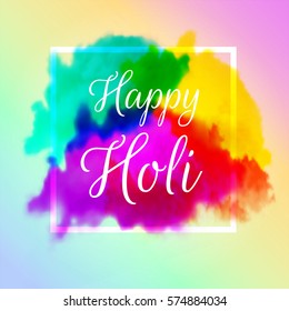 Holi spring festival . Vector background with watercolor rainbow colorful blots or splash of paint with place for your text