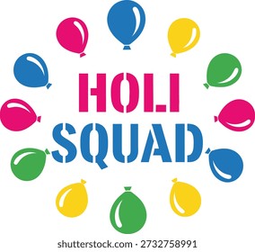 Holi Squad colors typography design vector illustration for indian festival team celebration and bright paint fun on transparent background.