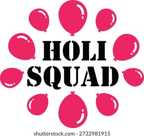 Holi Squad splashes typography design vector illustration for indian festival of colors group team and party fun on transparent background.