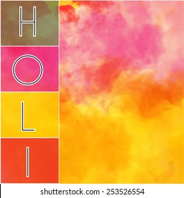 holi text in side box with colorful background