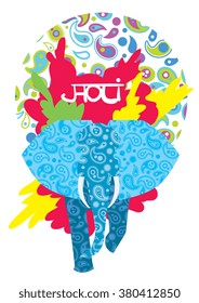 Holi vector background. Traditional Indian festival Holi. Bengali New Year. Holiday of spring. Holi elephant