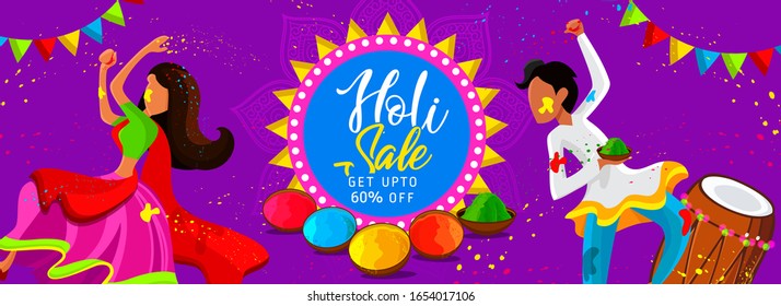 Holi Website Header or Banner Design with Colourful Traditional Background.