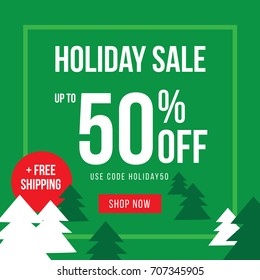 Holiday Up To 50% Off Sale Advertisement Square Template Vector Illustration