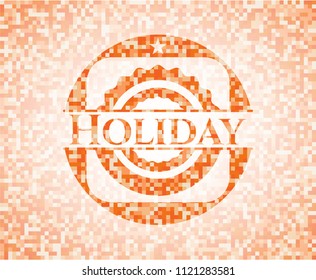 Holiday abstract emblem, orange mosaic background