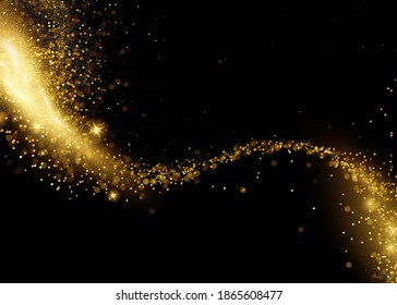 Holiday Abstract shiny color gold design element and glitter effect on dark background. For website, greeting, discount voucher, greeting and poster design