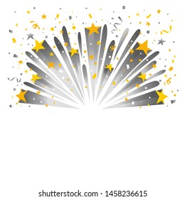 Holiday abstract star burst background. Vector gradients template in white, gray and yellow colors. Free place for your text. Template frame for web design, poster, banners, flyer
