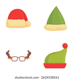 Holiday accessory icons set cartoon vector. Christmas photo booth festive mask. Christmas party