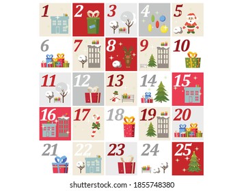 holiday advent calendar. winter illustration in flat style
