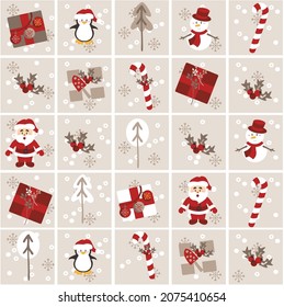 holiday advent calendar. winter illustration in flat style