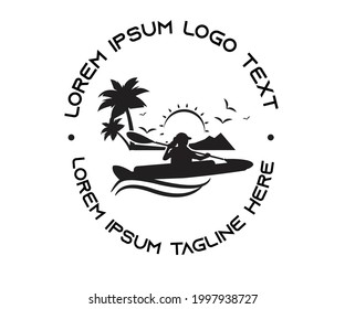 Holiday, adventure, sea surf and kayak boating based logo vector illustration with dummy text on white background.