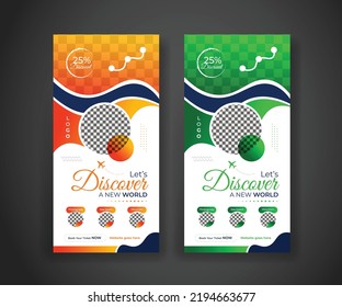 Holiday Adventure tour promotional rack card design or abstract explore the 
world travelling agency dl flyer editable background template presentation  