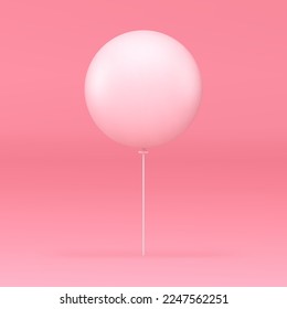 Holiday air balloon 3d pink rubber inflatable party surprise decor realistic vector illustration. Festive carnival congratulations helium design anniversary Valentine wedding love premium present