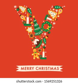 Holiday Alphabet collection for card design : Christmas elements forming a shape of letter Y : Vector Illustration