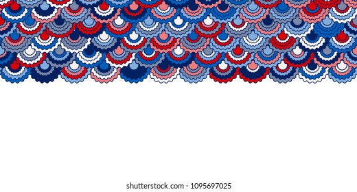 Holiday american flag ribbons bunting decoration. Patriotic USA red blue white background. Bright pattern in american colors, memorial or Independence Day striped border vector background.