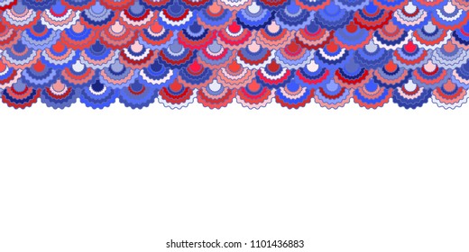 Holiday american flag ribbons bunting decoration. Patriotic USA red blue white background. Bright pattern in american colors, 4th July Independence Day striped border horizontal vector background