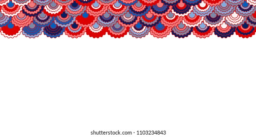 Holiday american flag ribbons bunting decoration. Patriotic USA red blue white background. Bright pattern in american colors, 4th July Independence Day striped border horizontal vector background