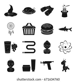 holiday, amulet, drink and other web icon in black style.plumbing, cosmetics, science icons in set collection.