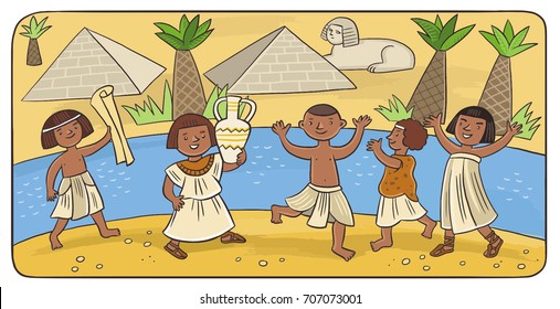 Holiday in ancient Egypt. Children's illustration