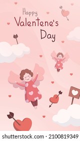 Holiday angels congratulations on Valentine's Day - Vector illustration