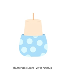 Holiday aroma candle. Handmade scented candlelight isolated in white background. Hygge time. Aromatherapy and relaxation home decor. Vector flat illustration.