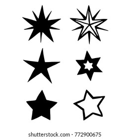 Holiday attributes painted with a black line on a white background. Star. Set.