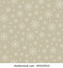 Holiday backdrop, snowflake pattern, Christmas decor, seamless winter background. Vector illustration.