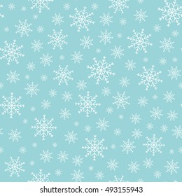 Holiday backdrop, snowflake pattern, Christmas decor, seamless winter background. Vector illustration.