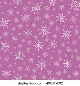 Holiday backdrop, snowflake pattern, Christmas decor, seamless winter background. Vector illustration.