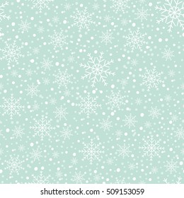 Holiday backdrop, snowflake pattern, Christmas decor, seamless winter background. Vector illustration.