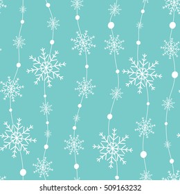 Holiday backdrop, snowflake pattern, Christmas decor, seamless winter background. Vector illustration.