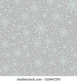 Holiday backdrop, snowflake pattern, Christmas decor, seamless winter background. Vector illustration.