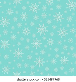 Holiday backdrop, snowflake pattern, Christmas decor, seamless winter background. Vector illustration.