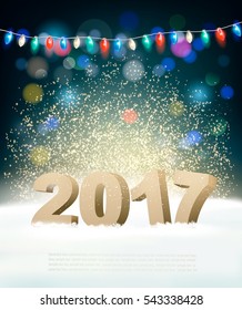 Holiday background with 2017 and garland. Vector.