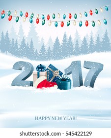 Holiday background with 2017 and garland. Vector.