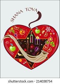 holiday background with abstract heart , jewish star and religious symbols.