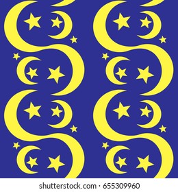 Holiday background. Arabic,islamic seamless pattern with stars and the moon, star pattern, moon and stars decorations. Vector illustration.