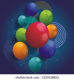 Holiday background with ballons and geometric elements, vector background.