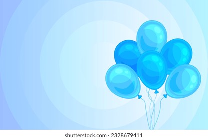 Holiday background balloon bunch template blue flat. Celebration festive blank flyer gift banner gender party cartoon sky light web poster brochure grand opening birthday baby birth greeting card